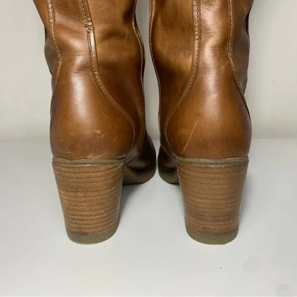 Fly London| Brown Leather Heeled Round Toe Boots With Zippers - Picture 10 of 17